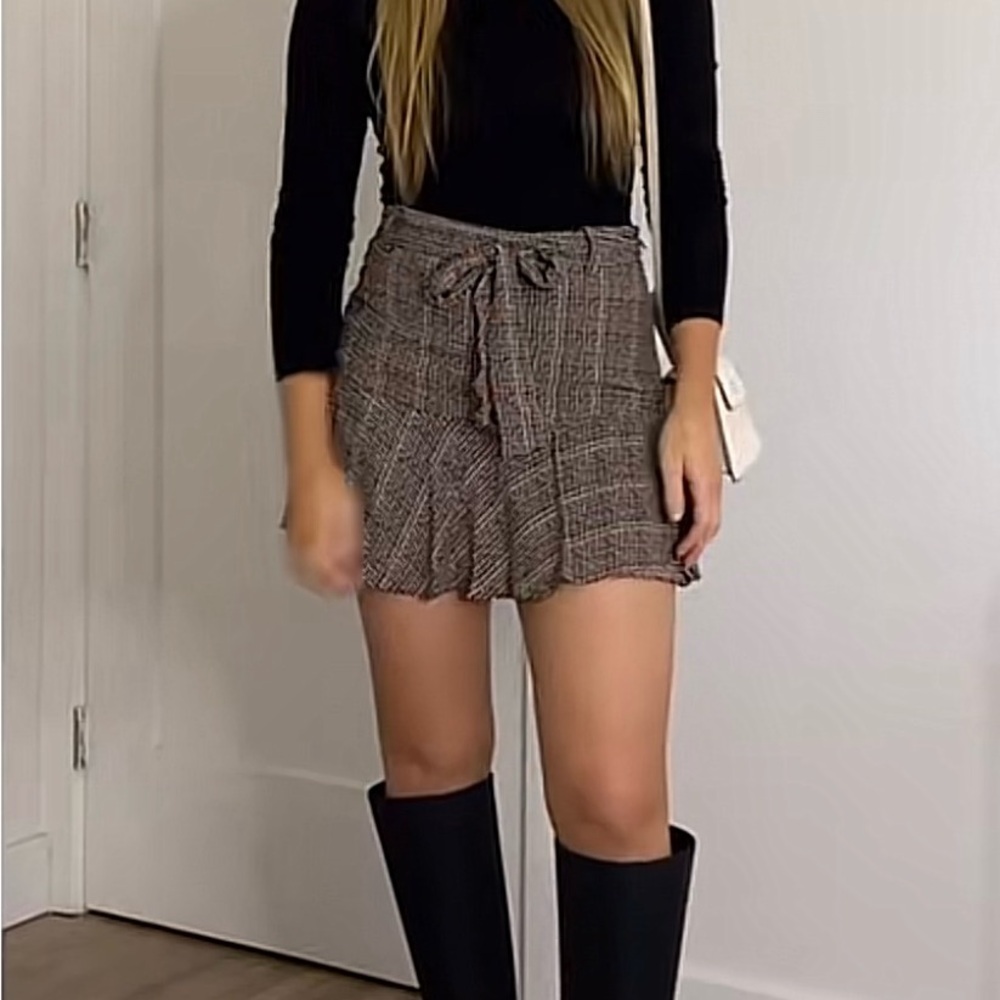 Zara Plaid Mini Skort with Tie Detail